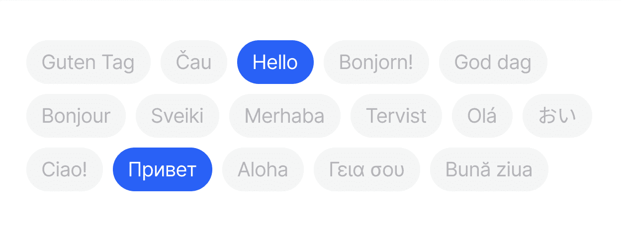 Picture with different variants of the language translation of words